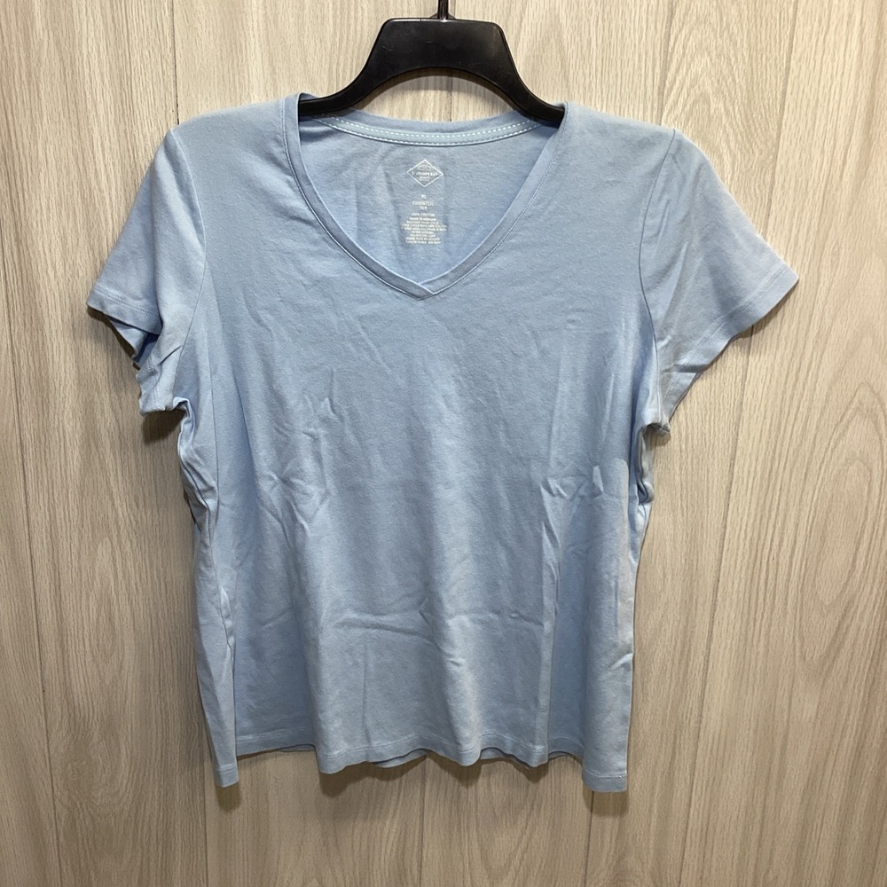 ST JOHN's BAY Women's (Size XL) T-Shirt V-Neck Short Sleeve 100% Cotton Blue